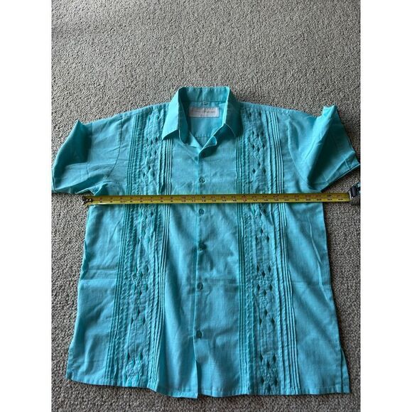 Vintage Linen Men's Button Down Diamond Pattern Detail Casual Short Sleeve 40 - Picture 6 of 7